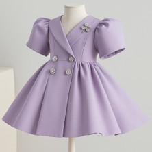 Musgem Özel Tasarım Umay Model Lila Renk Taş Aksesuarlı Kız Çocuk Abiye Elbise