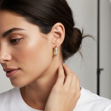 PIEDORA GOLD 14 Ayar Altın Taşlı Oval Halka Küpe | Modern ve Şık Tasarım