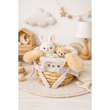 Dekorasyaa Yuvarlak Hasır Figürlü Kapaksız Oyuncak Sepeti -Organizer - Krem - Çamaşır SEPETI-21X14CM