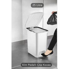 Özbience Şık 25L Slim Pedallı Banyo ve Mutfak Çöp Kovası, Beyaz