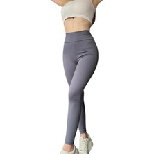 Yüksek Bel Şardonlu Tayt -Gri̇