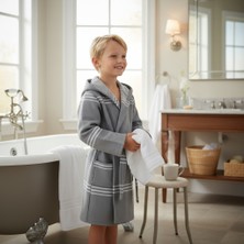 DNRYSL Çocuk Kapüşonlu Pamuk Bornoz, Yumuşak Dokulu, Cepli, Kemerli, Unisex Banyo Bornozu