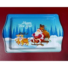 Es Dekor Yılbaşı Temalı Özel Tasarımlı Metal Servis Tepsi Christmas Ev Sofra Mutfak Noel Baba Geyik 1 Adet