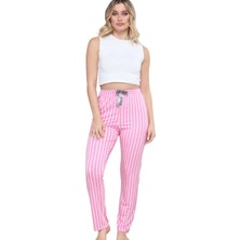 Pijama Altı Modal  Ring Viskon Kumaş Çizgili-Pembe
