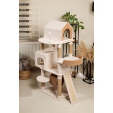 Feyza Design 3 Katlı Kedi Ağacı, Tırmalama Direği, Yatak ve Oyuncaklı, Kolay Kurulum