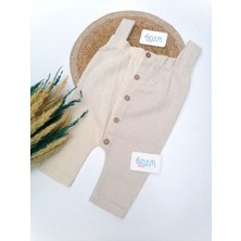 Miniborn Çizgili Yakası Büzgü Keten Salopet Sütlü Kahve - 12-18 Ay