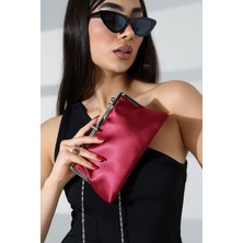 Moda Lime Bordo Saten Metalik Zincir Askılı Kadın Portföy El ve Omuz Çantası