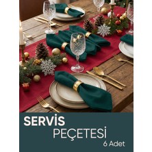 Piyes Home Koyu Yeşil Pamuk Saten Yılbaşı Temalı Servis Peçetesi Sunum Peçetesi Amerikan Servis 6'lı Kumaş Peçete – 45X45 cm