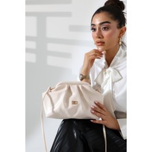Moda Lime Kadın Krem Portföy Çapraz Askılı ve Elde Tutulabilen Modern El ve Omuz Çantası