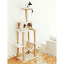 Feyza Design Renkli Ponponlu Büyük Kedi Evi Tırmalama Platformu