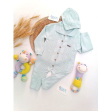 Genel Saç Örgü Model Merserize Şapkalı Tulum Mavi - 9-12 Ay