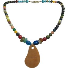 Reina Del Corazen El Yapımı Doğal Akik, Turkuaz ve Yeşim  Antik Kolye  – Otantik Tasarım, Tarihî Ilhamlı, Bolluk ve Huzur Enerjili Şık Takı