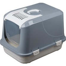 Feyza Design Gri Xxl Kapalı Kedi Tuvaleti, Paspas, Filtre ve Kürek Seti 65X48X46 cm