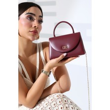 Moda Lime Kadın Mini Bordo Gold Zincir Askılı Şık El ve Omuz Çantası