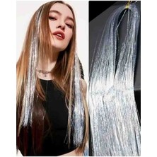 Mizacen Simli Saç Gri Gümüş Parlak Saç Aksesuarı Saç Işıltısı Yan Postiş Hair Tinsel Shiny Hair Saç