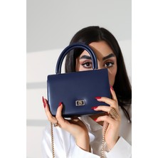 Moda Lime Kadın Lacivert Mini Kutu El Çanta Yandan Çapraz Askılı ve Kulplu Modern Şık Kadın Çantaları