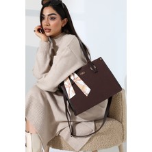 Moda Lime Kadın Kahve Süet Fular Detaylı Şık Kadın Omuz ve El Çantası – Günlük ve Ofis Kullanımına Uygun