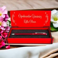 Mbb E-Ticaret Öğretmenler Günü Tasarımlı Ahşap Kalem Kutusu - Kırmızı