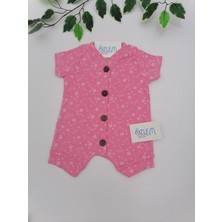 Çiçekli Desen Pembe Şort Tulum 3-6 Ay