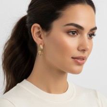 PIEDORA GOLD 14 Ayar Altın İnce Üçlü Halka Küpe | Zarif ve Minimal Tasarım