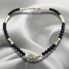 Reina Del Corazen El Yapımı Doğal Inci Oniks  Antik Gümüş Kolye  – Otantik Tasarım, Tarihî Ilhamlı, Bolluk ve Huzur Enerjili Şık Takı