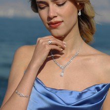 Necati Gün Damla Yaprak Modeli Taşlı Gümüş Set