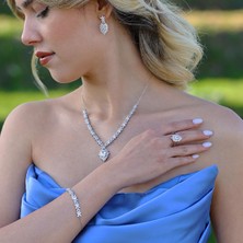 Necati Gün Baget Mekik Zirkon Taşlı Gümüş Set