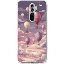 TechTree Redmi Note 8 Pro Uyumlu Mor Gökyüzü ve Uçan Balon Baskılı Silikon Kılıf