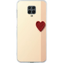 TechTree Redmi Note 9 Pro-9s Uyumlu Krem Zeminli Kırmızı Kalp Baskılı Silikon Kılıf