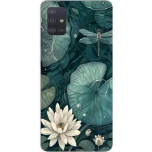 TechTree Samsung Galaxy A51 Uyumlu Yeşil Yapraklı Nilüfer ve Yusufçuk Baskılı Silikon Kılıf
