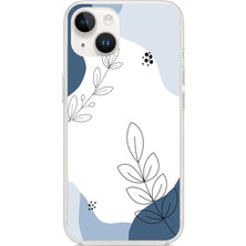 TechTree iPhone 13-14 Uyumlu Mavi Huzur Şekiller ve Botanik Çizgiler Baskılı Silikon Kılıf