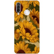 TechTree Huawei P30 Lite Uyumlu Altın Sarısı Ayçiçeği Bahçesi Baskılı Silikon Kılıf