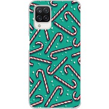 TechTree Samsung Galaxy A12-M12 Uyumlu Yılbaşı Ruhu Baston Şeker ve Kar Taneli Baskılı Silikon Kılıf