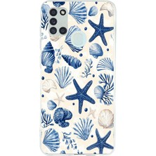 TechTree Samsung Galaxy A21S Uyumlu Mavi Deniz Kabuğu ve Yıldız Desenli Baskılı Silikon Kılıf