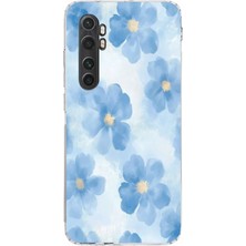 TechTree Mi Note 10 Lite Uyumlu Mavi Çiçekler Baskılı Silikon Kılıf