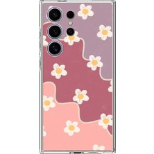 TechTree Samsung Galaxy S24 Ultra Uyumlu Gül Kurusu ve Lila Tonlu Dalgalı Papatya Baskılı Silikon Kılıf