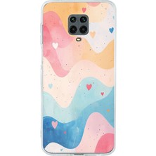 TechTree Redmi Note 9 Pro-9s Uyumlu Pastel Renkli Dalgalı ve Kalp Baskılı Silikon Kılıf