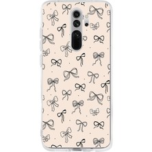 TechTree Redmi Note 8 Uyumlu Siyah Fiyonk Desenli Krem Rengi Baskılı Silikon Kılıf