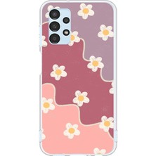 TechTree Samsung Galaxy A13 Uyumlu Gül Kurusu ve Lila Tonlu Dalgalı Papatya Baskılı Silikon Kılıf