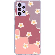 TechTree Samsung Galaxy A32 Uyumlu Gül Kurusu ve Lila Tonlu Dalgalı Papatya Baskılı Silikon Kılıf