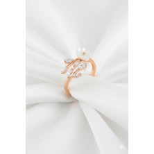 Çekirdek Jewelry 925 Ayar Gümüş Manolya Çiçekli Ayarlanabilir Yüzük