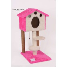 Feyza Design Merdivenli Pembe Kedi Evi ve Tırmalama Kulübesi 98 cm