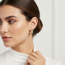 PIEDORA GOLD 14 Ayar İki Renkli Altın Halka Küpe | Sarı & Beyaz Geçmeli Şık Tasarım