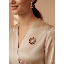 Tüko Store Yılbaşı Özel Kırmızı Zirkon Taşlı Çelenk Model Broş