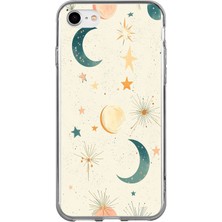 TechTree iPhone 6 - 6s Uyumlu Krem Zeminli Ay ve Yıldız Baskılı Silikon Kılıf