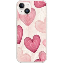 TechTree iPhone 13-14 Uyumlu Çizgisel Pembe Kalp Baskılı Silikon Kılıf
