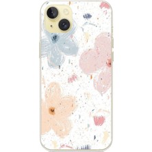 TechTree iPhone 15 Plus Uyumlu Pastel Soyut Çiçek ve Leke Desenli Baskılı Silikon Kılıf