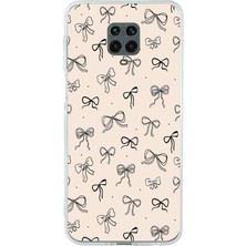TechTree Redmi Note 9 Pro-9s Uyumlu Siyah Fiyonk Desenli Krem Rengi Baskılı Silikon Kılıf