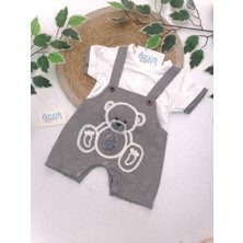 Nanon Baby Gri Ayıcık Nakışlı Bebek Tulum 6-9  Ay