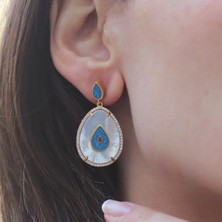 Necati Gün Opal Sedefli Gold Damla Gümüş Küpe
